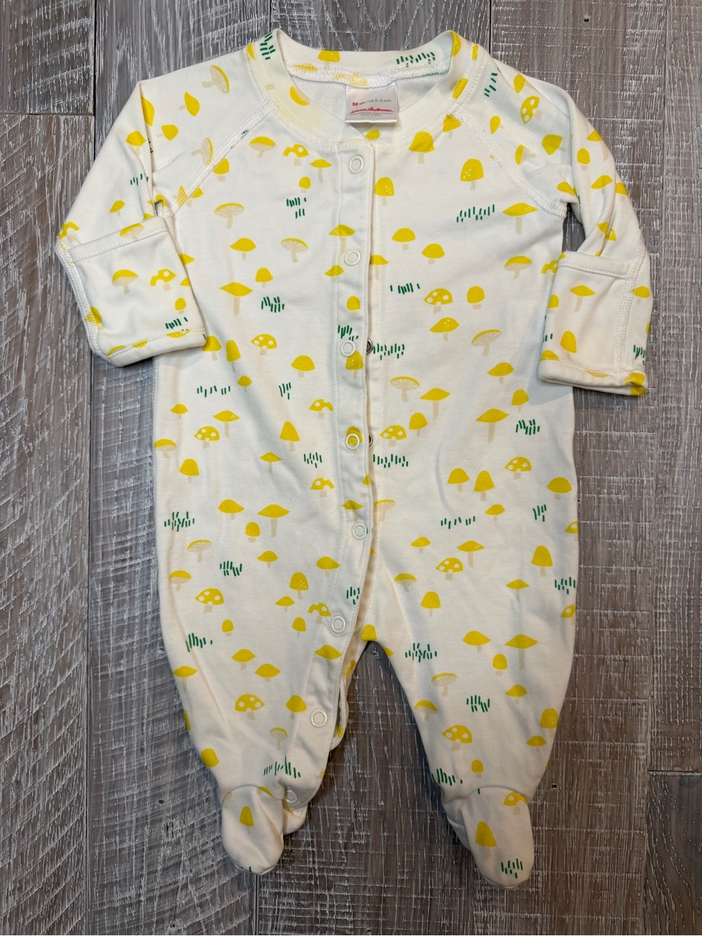 Hanna Andersson Organic Cotton Footed One-Piece with Yellow Mushroom Print